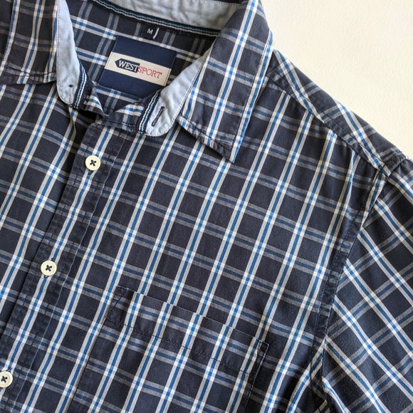 WestSport Blue Plaid Short Sleeve Buttondown Shirt - Picture 4 of 8